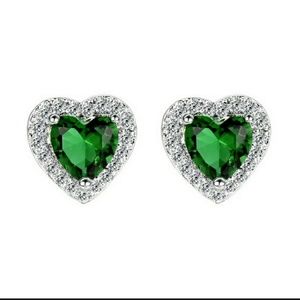 Emerald Silver Heart Earrings